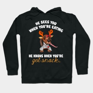 He Sees You When You're Eating Christmas Dachshund Hoodie